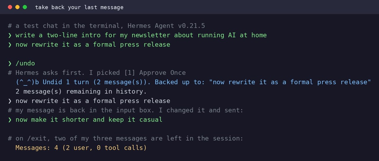 Screenshot: Iterate faster: ask first, undo messages, set your timezone