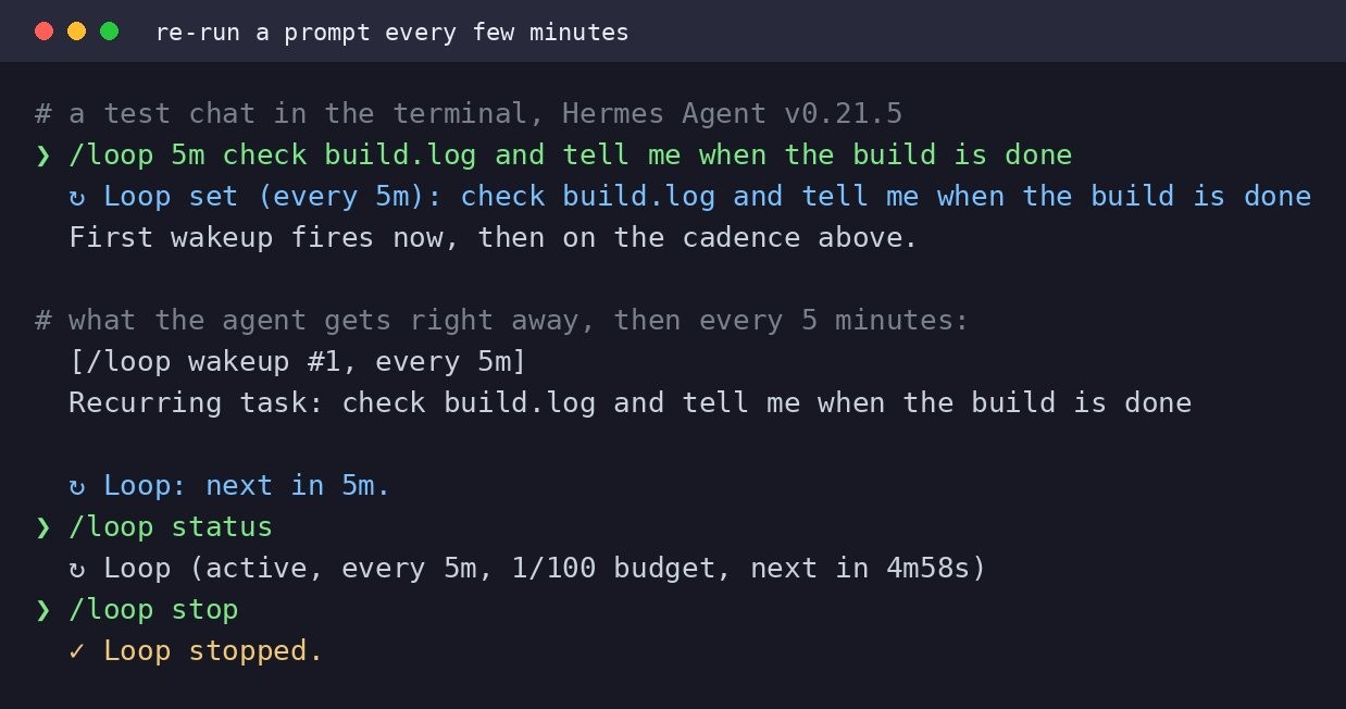 Screenshot: Recheck a build log every few minutes with /loop